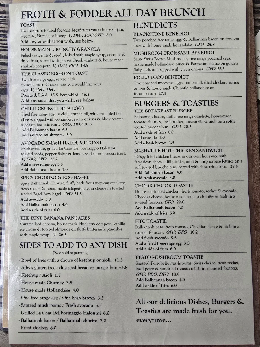 Menu, Froth and Fodder