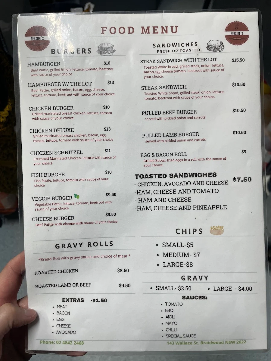 Menu, Nerson's