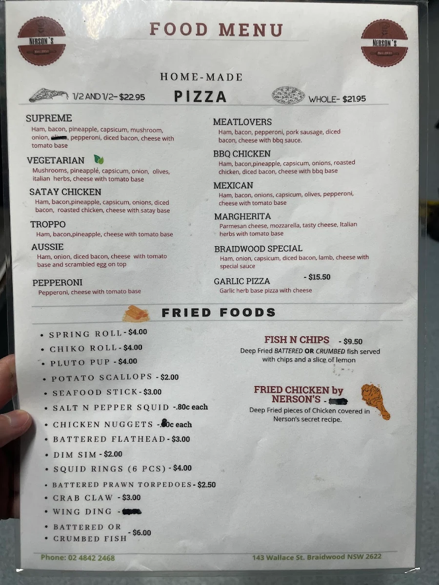 Menu, Nerson's