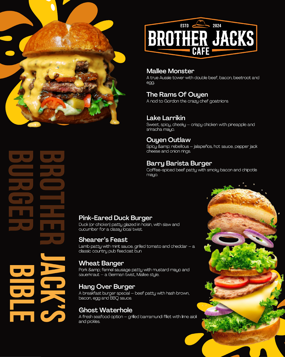 Menu, Brother Jacks Cafe
