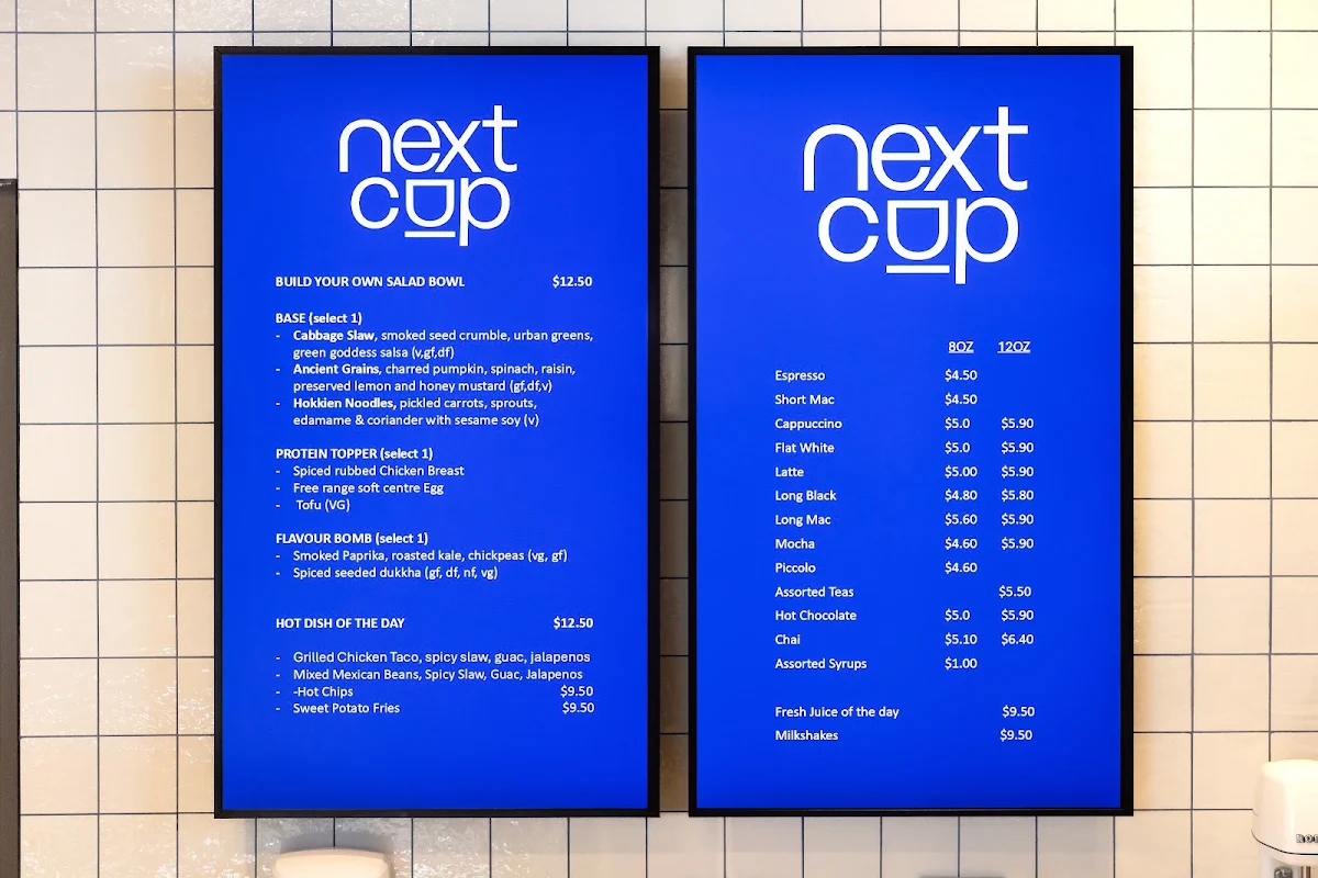 Menu, Next Cup