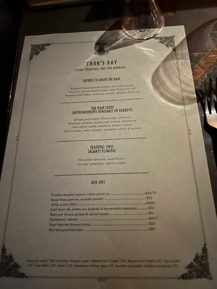 Menu, Mjølner Sydney