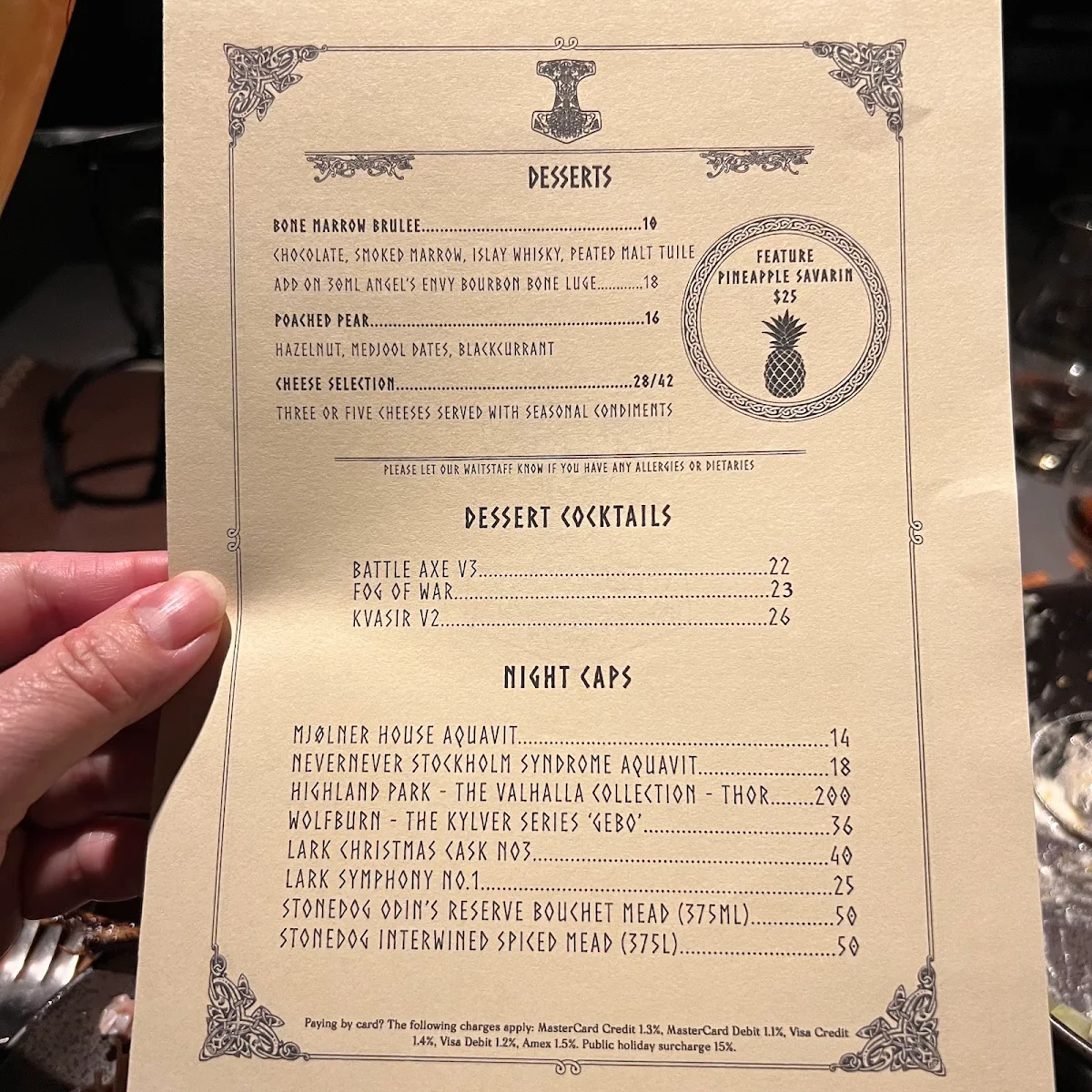 Menu, Mjølner Sydney