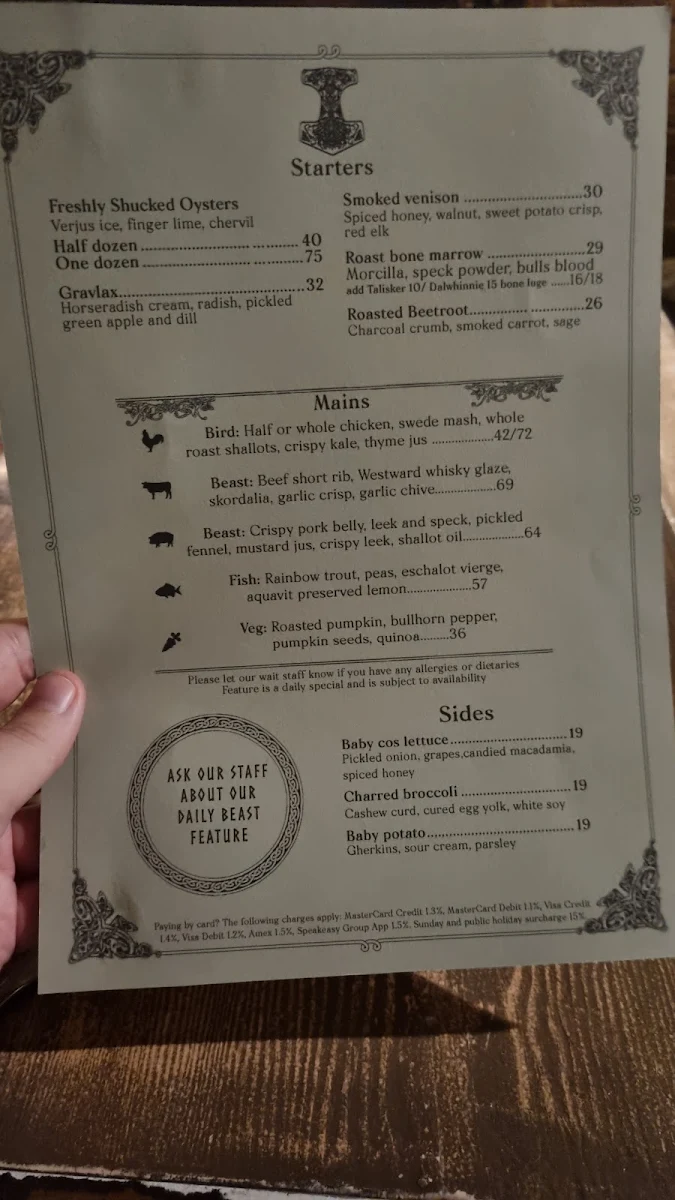 Menu, Mjølner Sydney