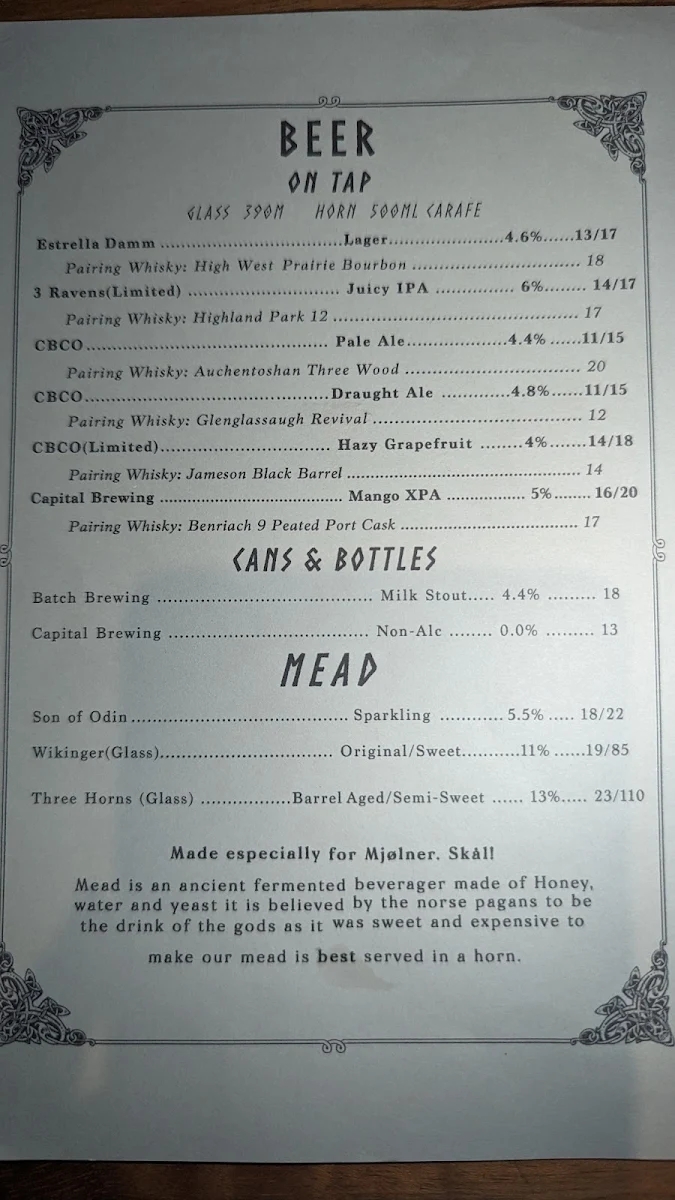 Menu, Mjølner Sydney