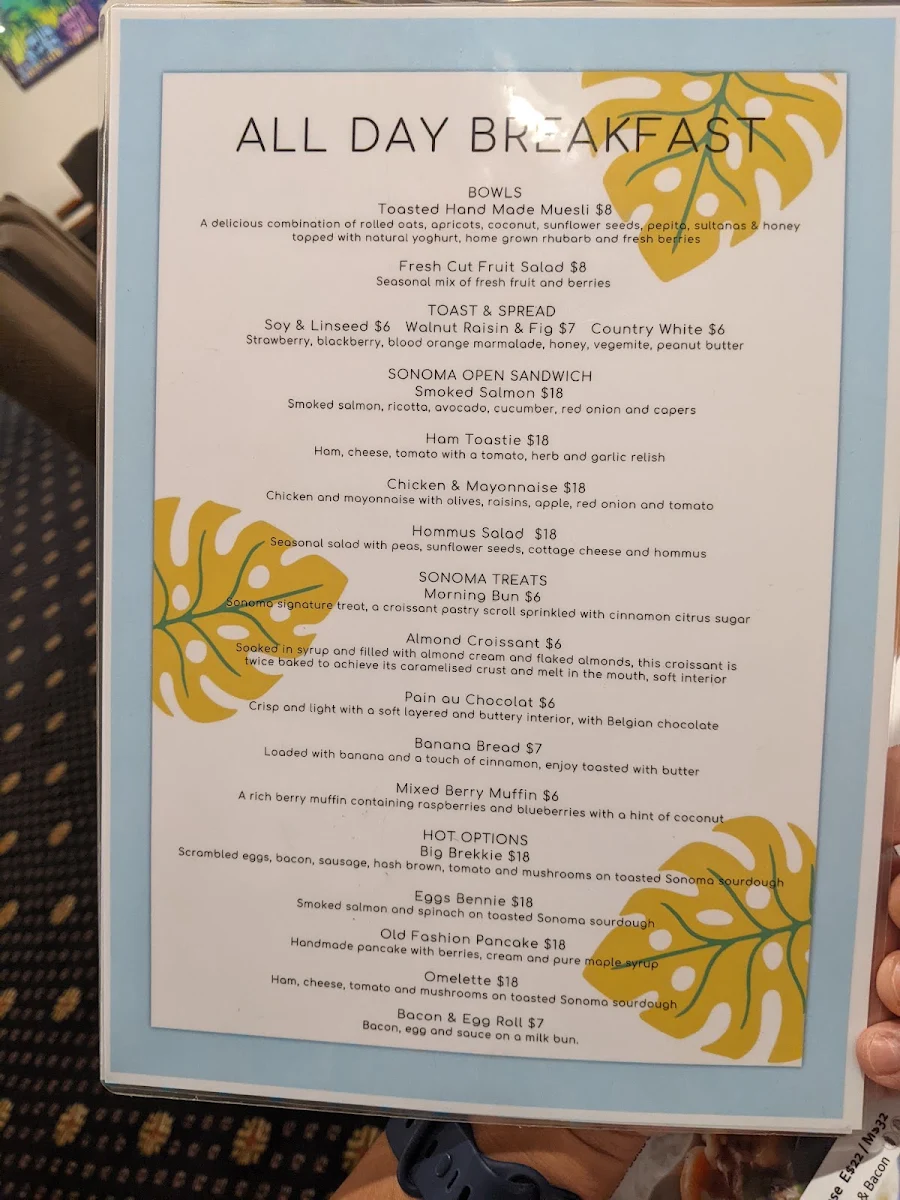 Menu, Cascades Restaurant