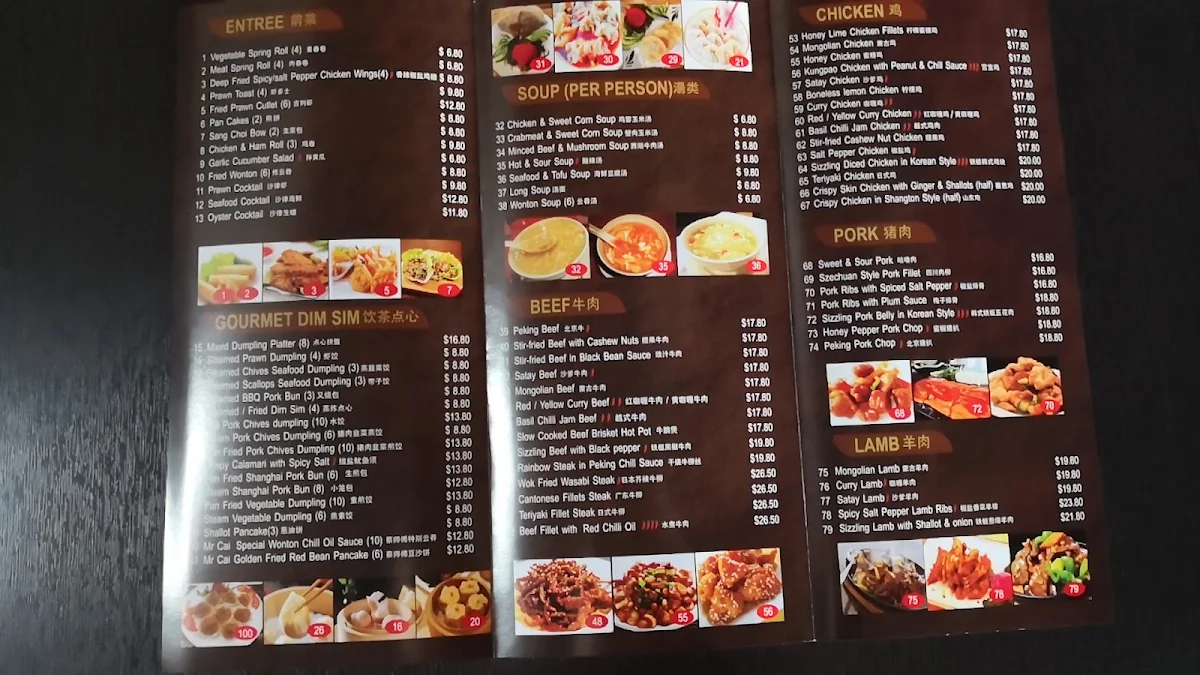 Menu, Mr Cai Asian Cuisine