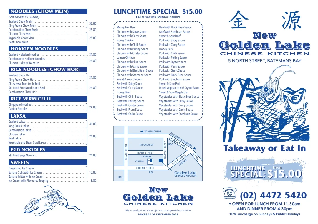 Menu, New Golden Lake
