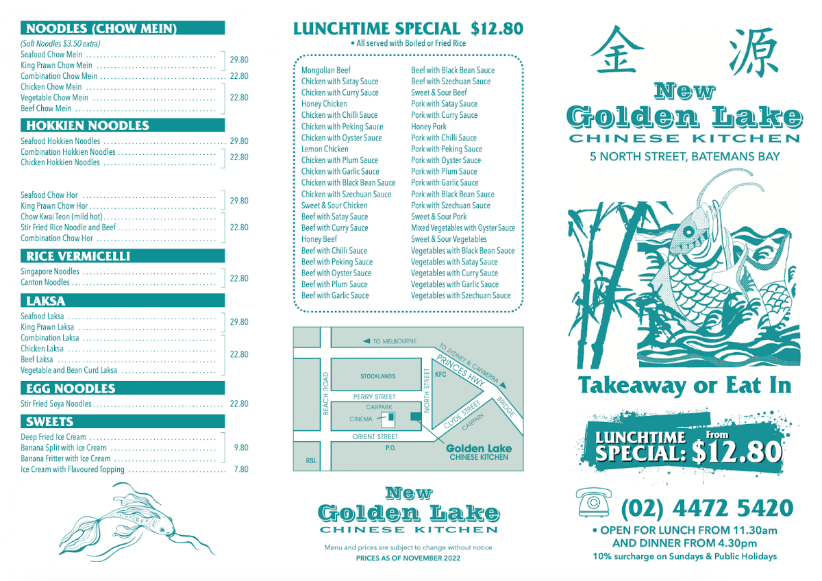 Menu, New Golden Lake