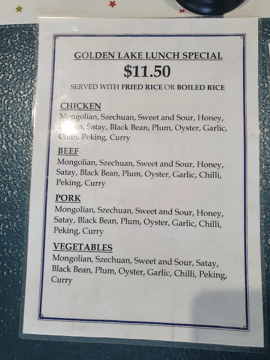 Menu, New Golden Lake