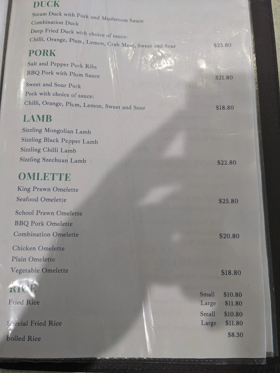 Menu, New Golden Lake