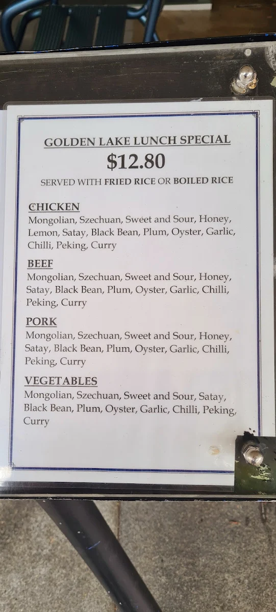 Menu, New Golden Lake