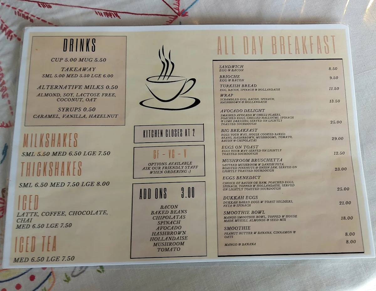 Menu, The Shearer's Cook Cafe