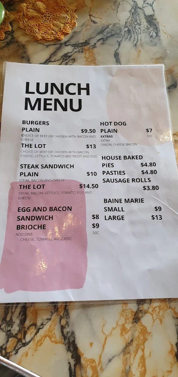 Menu, The Shearer's Cook Cafe