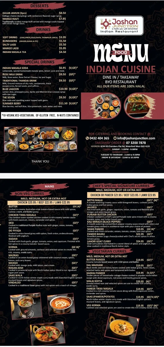 Menu, Jashan Junction Indian Restaurant