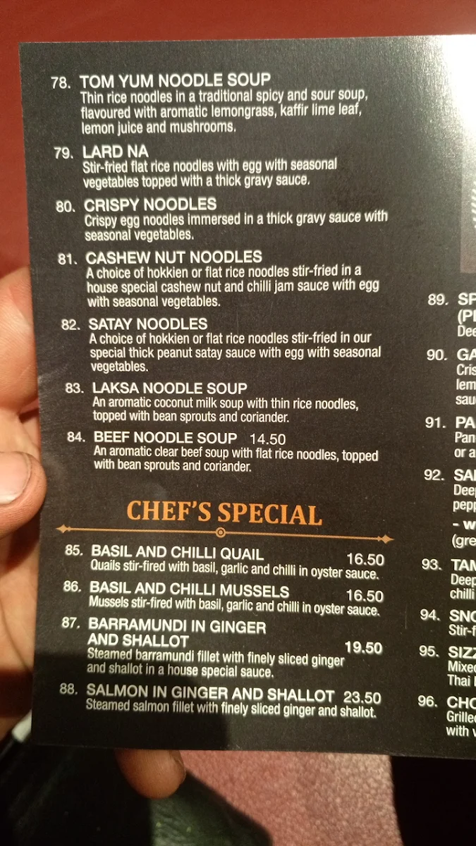 Menu, Village Thai