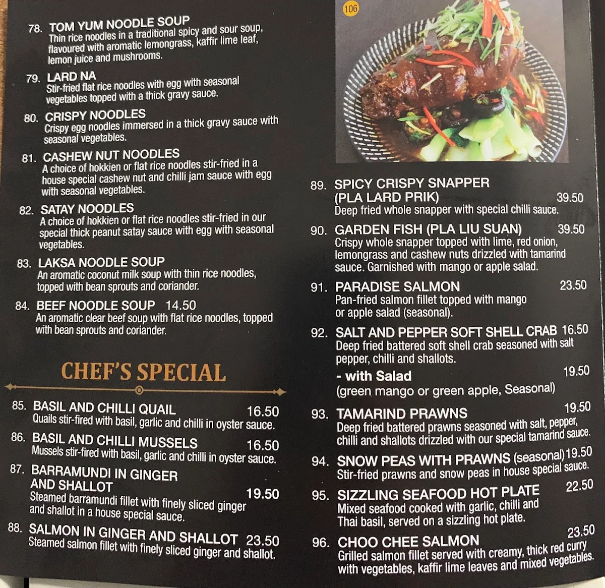 Menu, Village Thai