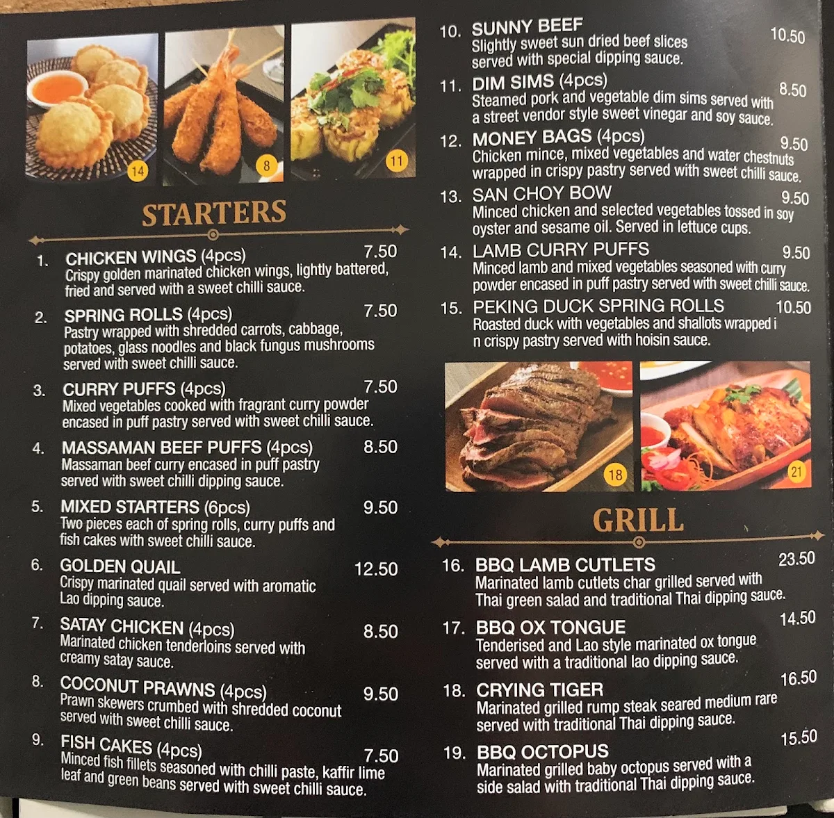 Menu, Village Thai
