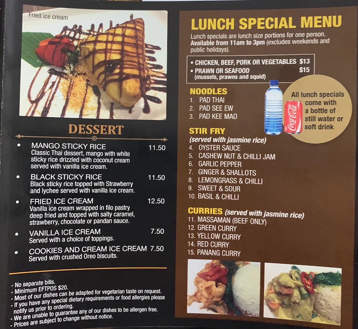 Menu, Village Thai