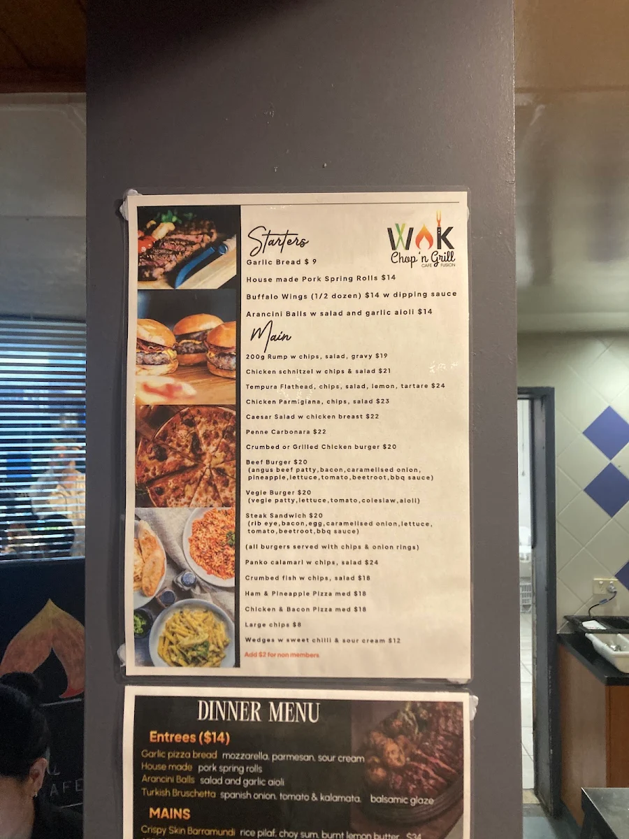 Menu, Wok chop and grill
