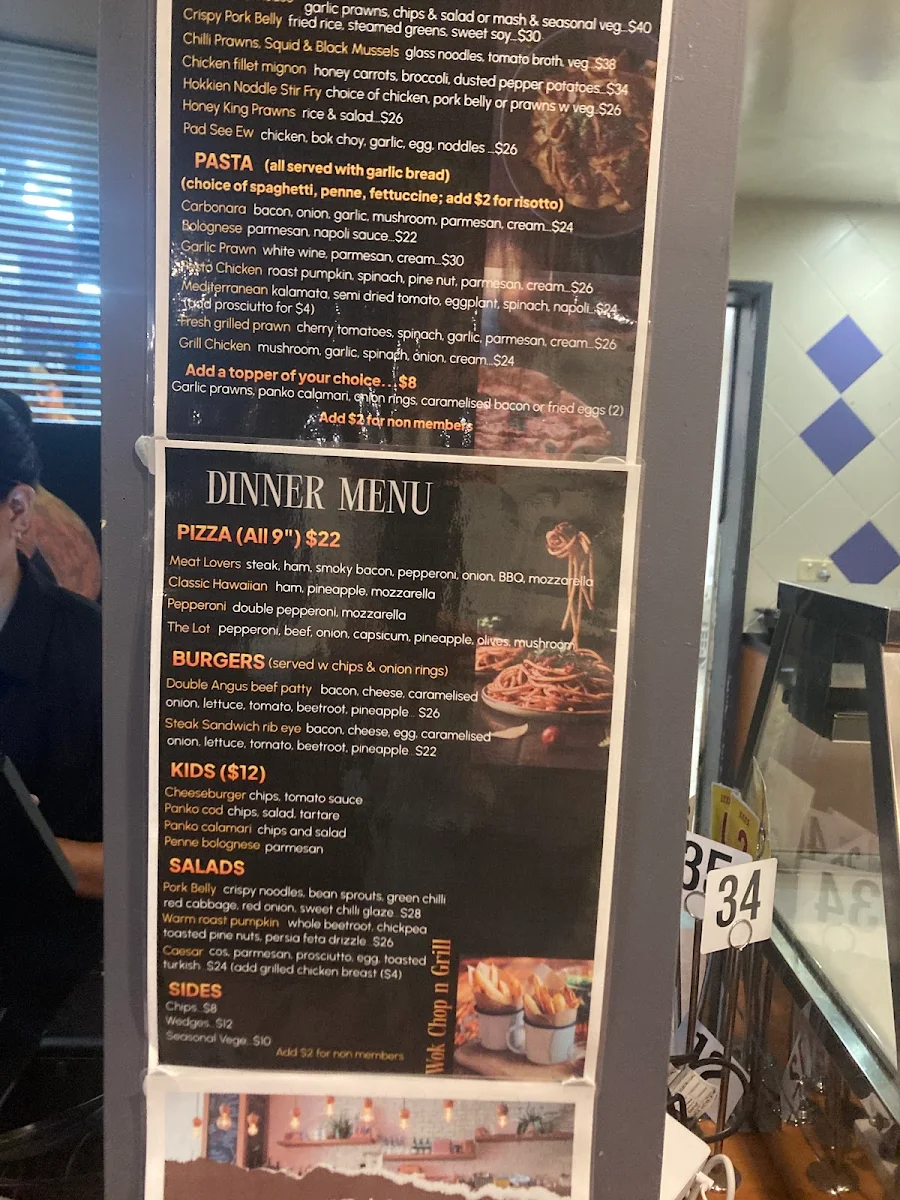 Menu, Wok chop and grill