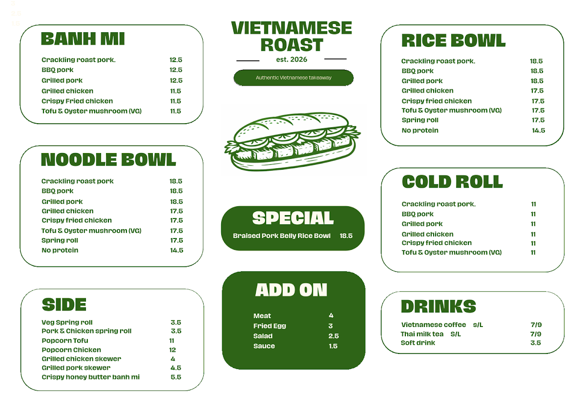 Menu, Vietnamese Roast