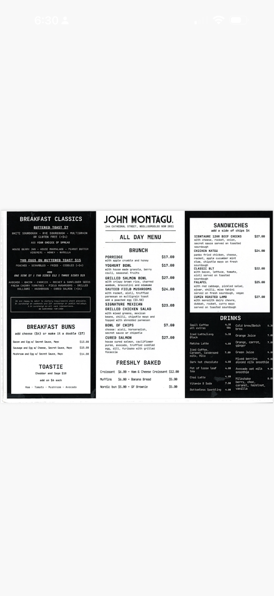 Menu, John Montagu