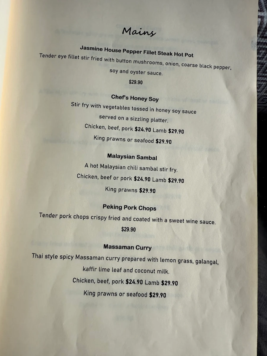 Menu, Jasmine House
