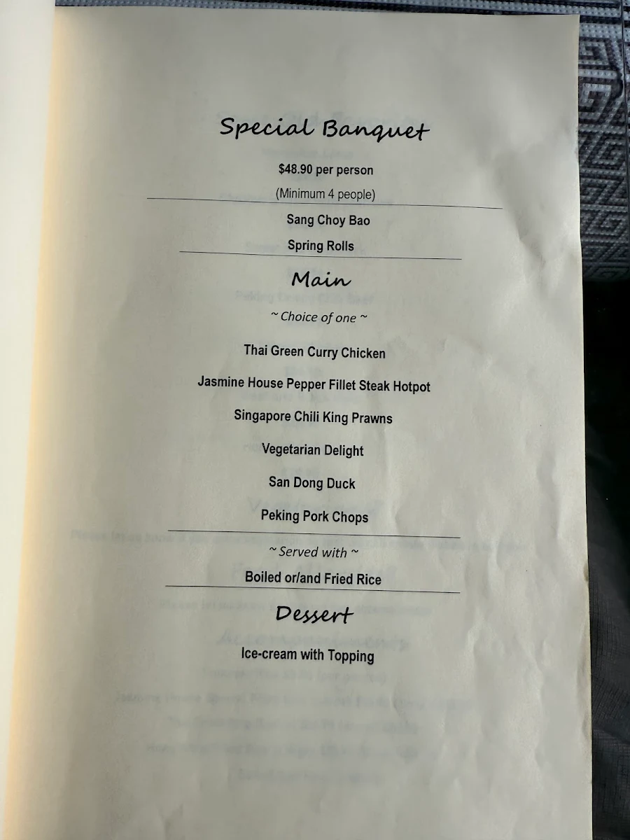 Menu, Jasmine House