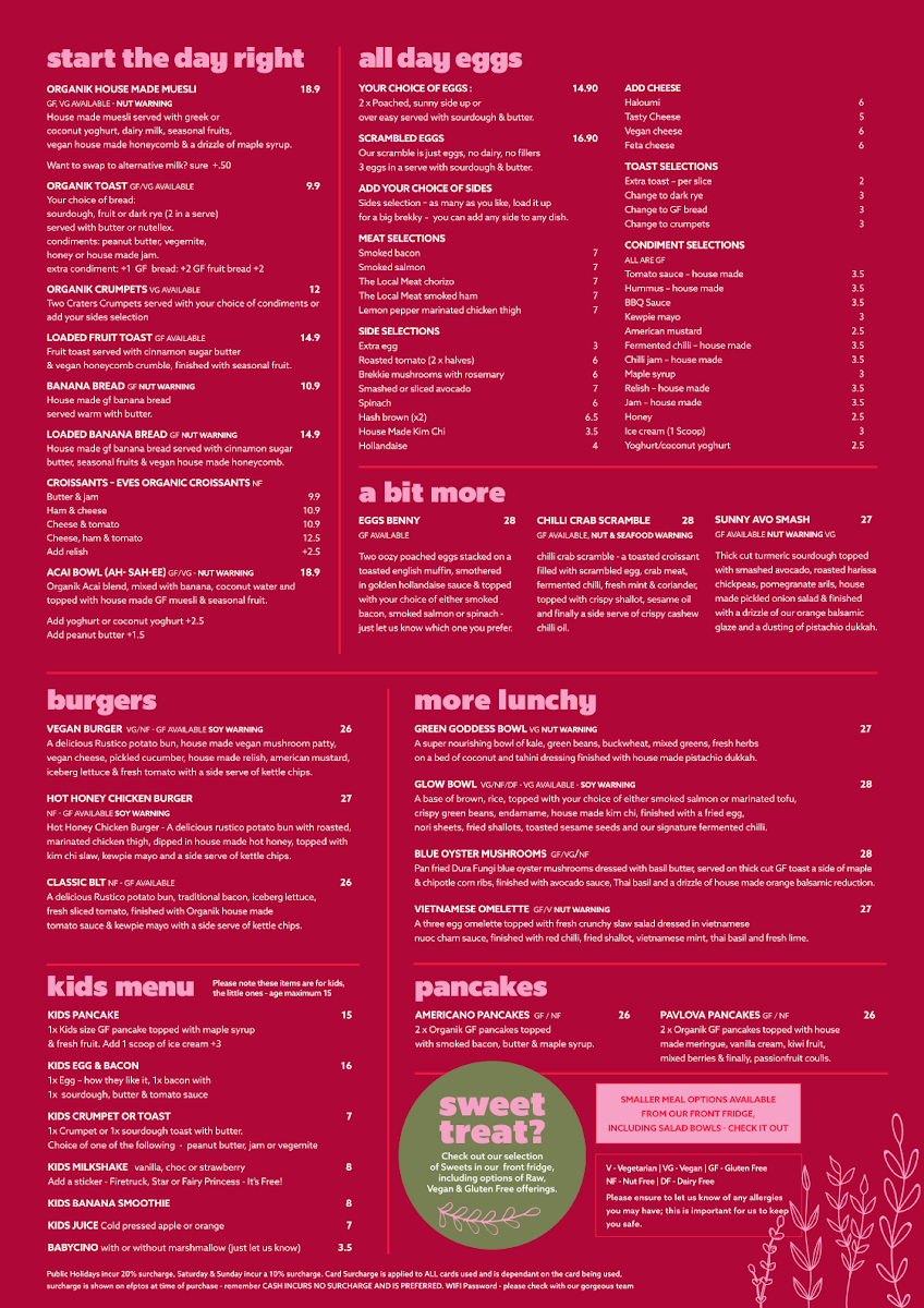 Menu, The Organik - Cafe - Store - Living