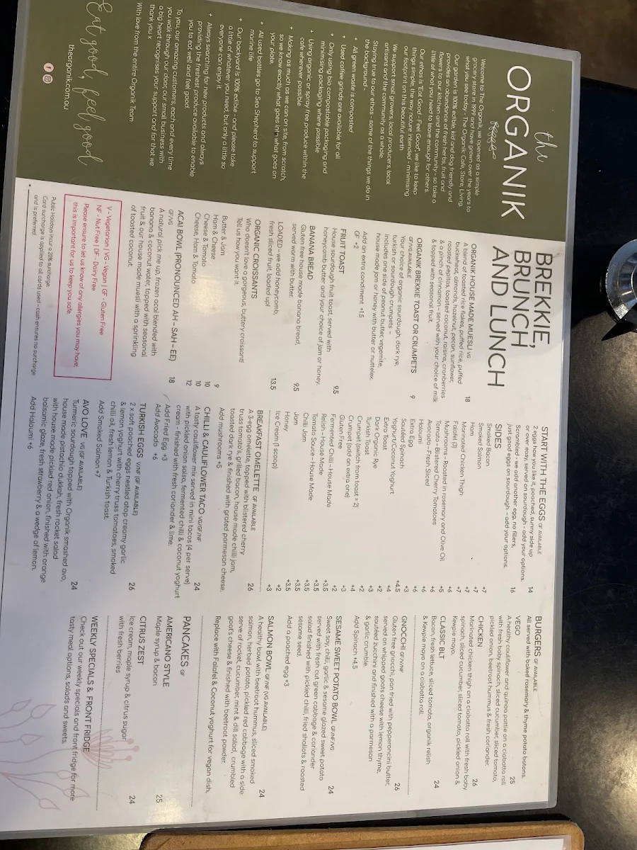 Menu, The Organik - Cafe - Store - Living