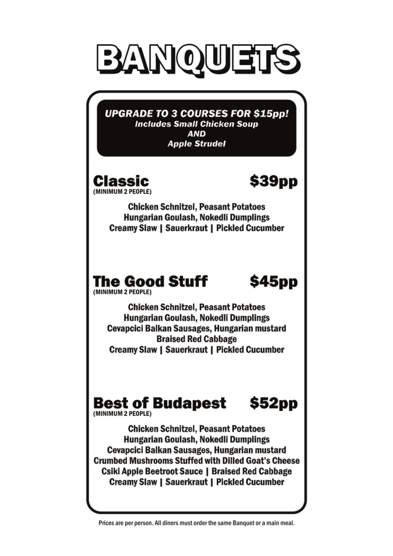 Menu, Budapest Schnitzel and Eating House