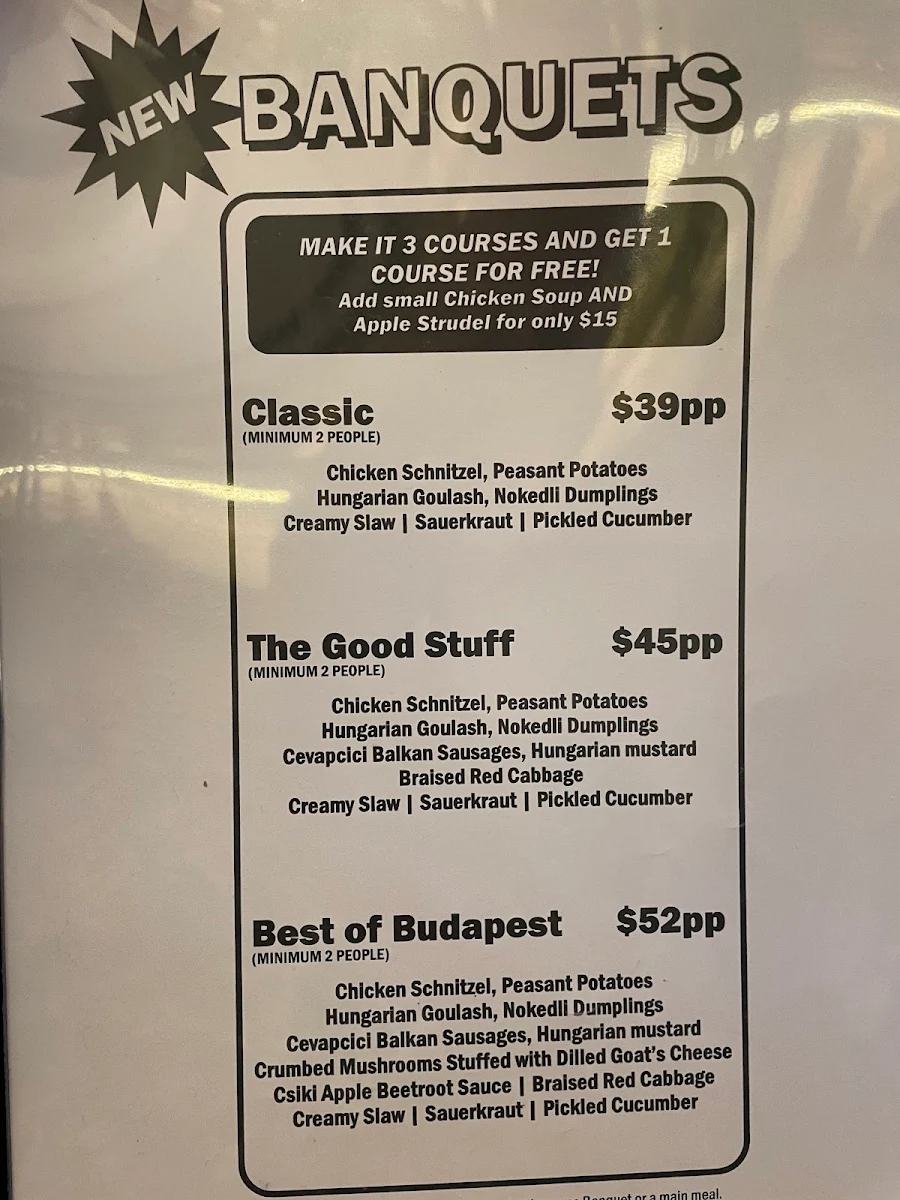 Menu, Budapest Schnitzel and Eating House