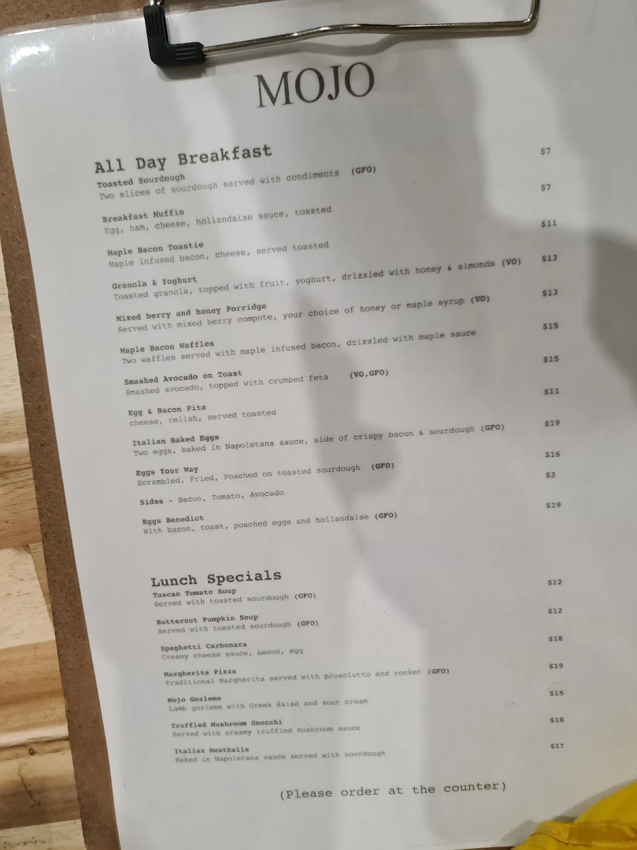 Menu, Mojo On The Avenue