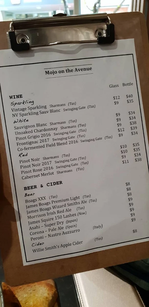 Menu, Mojo On The Avenue