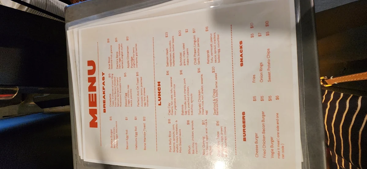 Menu, Dante's Espresso Bar