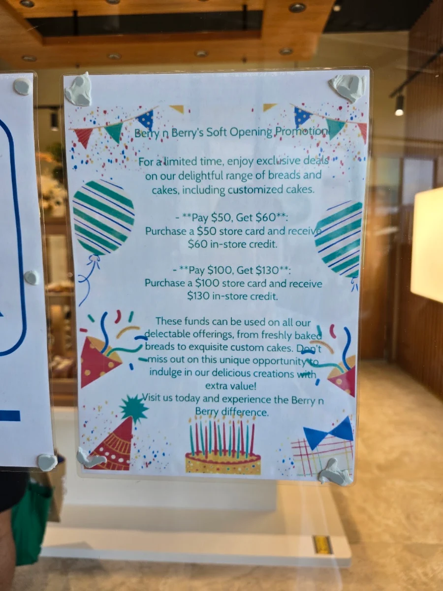 Menu, Berry n Berry Bakery, Westfield Helensvale