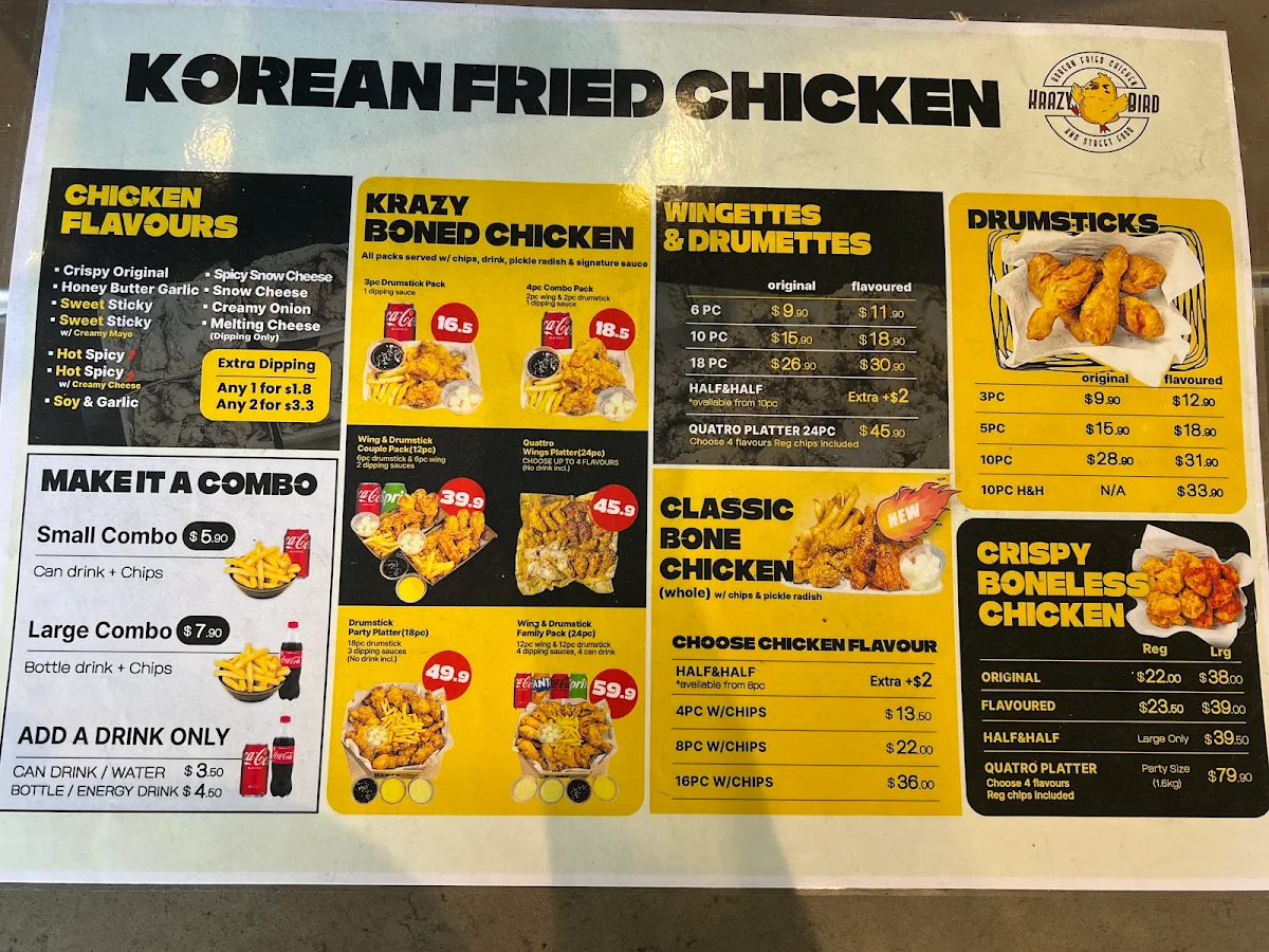 Menu, Krazy Bird Campbelltown