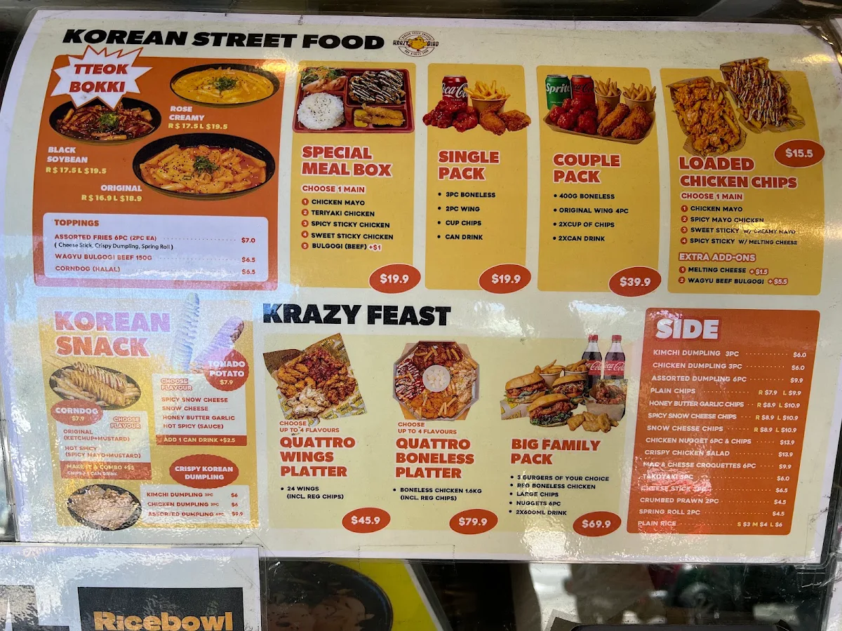 Menu, Krazy Bird Campbelltown