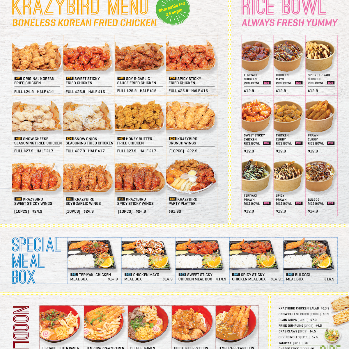 Menu, Krazy Bird Campbelltown