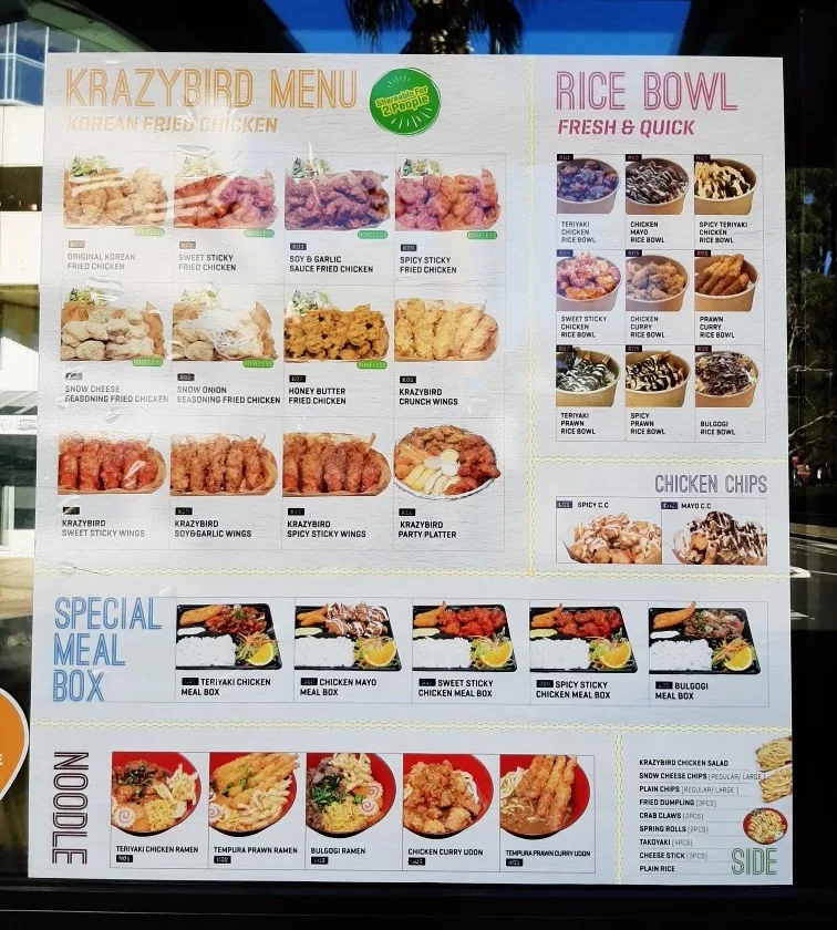 Menu, Krazy Bird Campbelltown