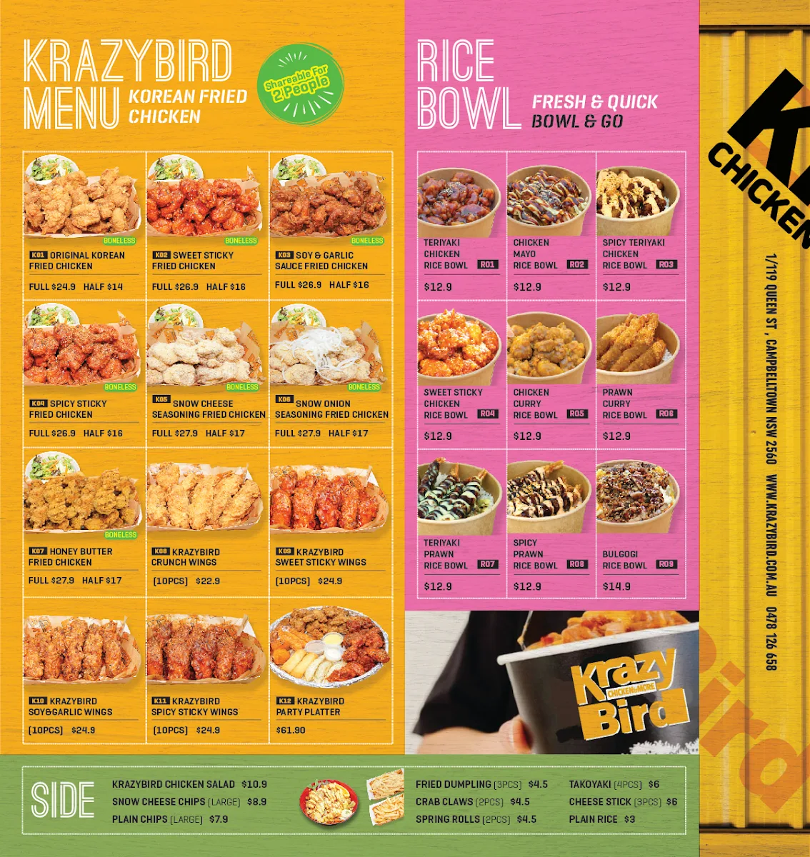 Menu, Krazy Bird Campbelltown