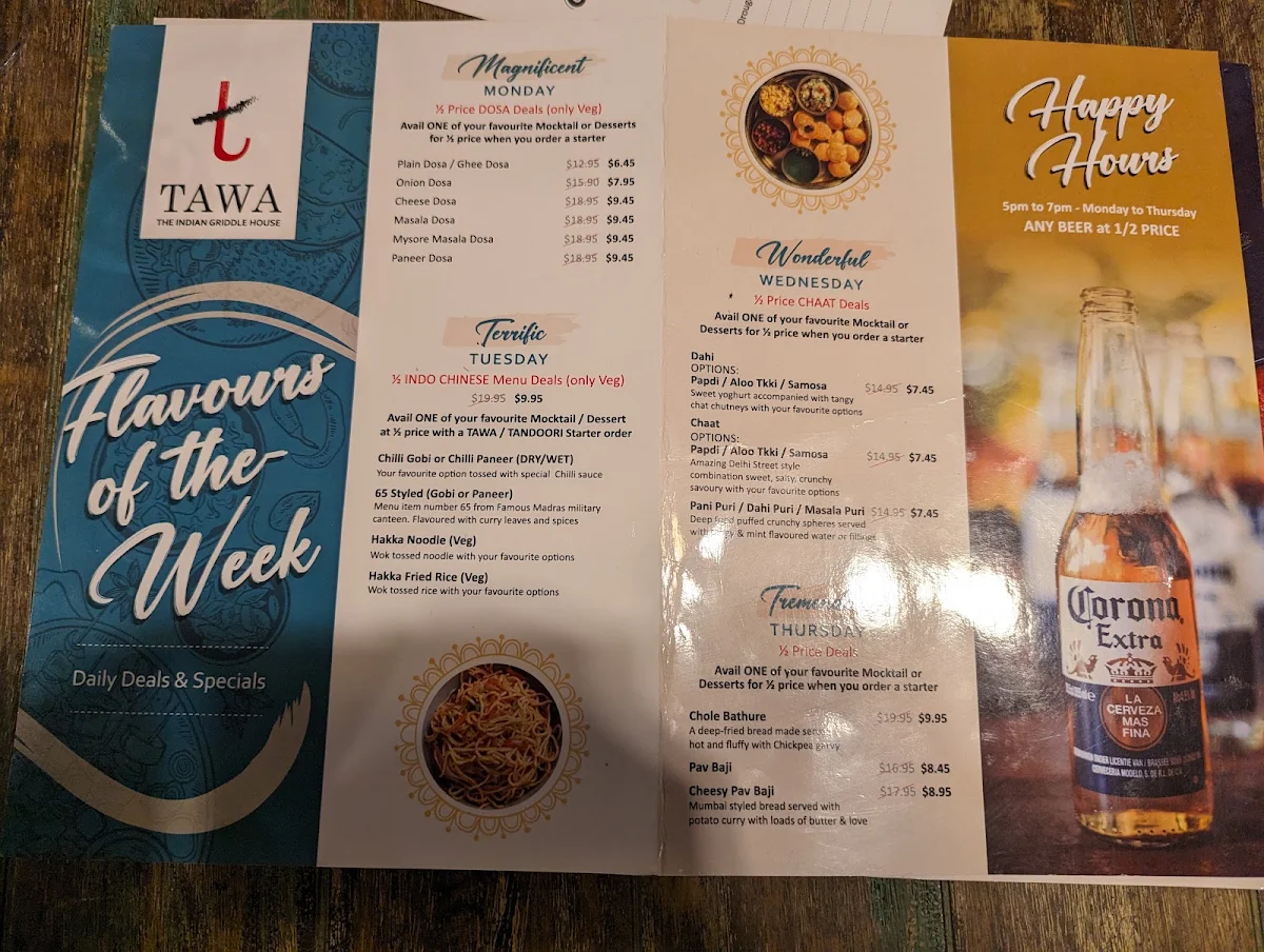 Menu, Tawa - The Indian Griddle House previously known as Dosa-Hut-Wantirna