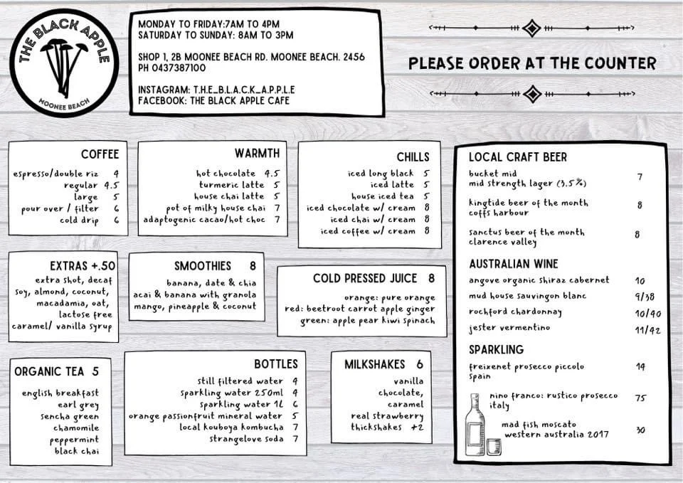 Menu, The Black Apple