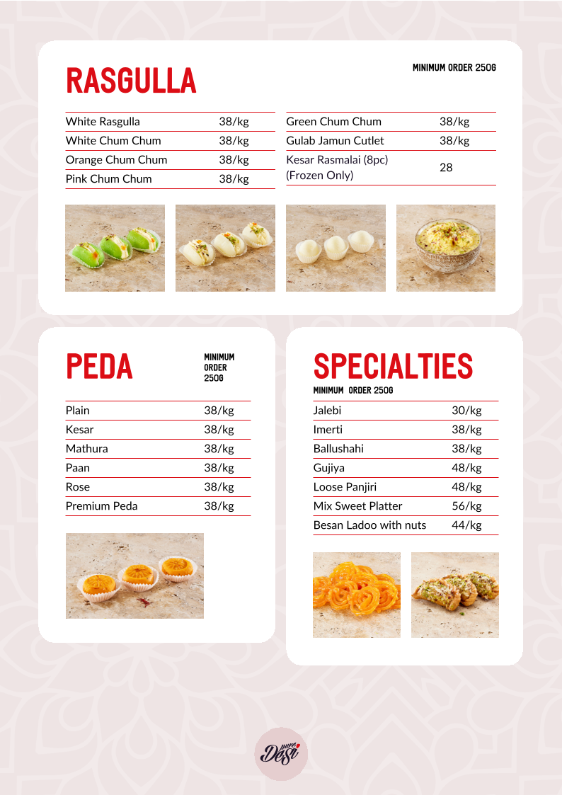 Menu, Pure Desi Kellyville