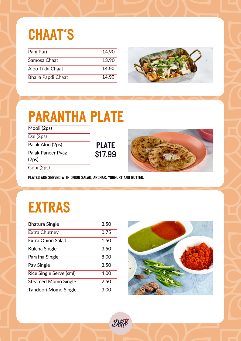 Menu, Pure Desi Kellyville