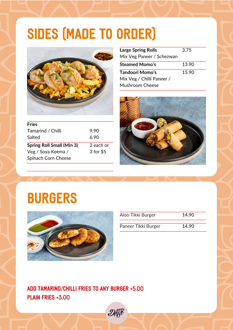 Menu, Pure Desi Kellyville