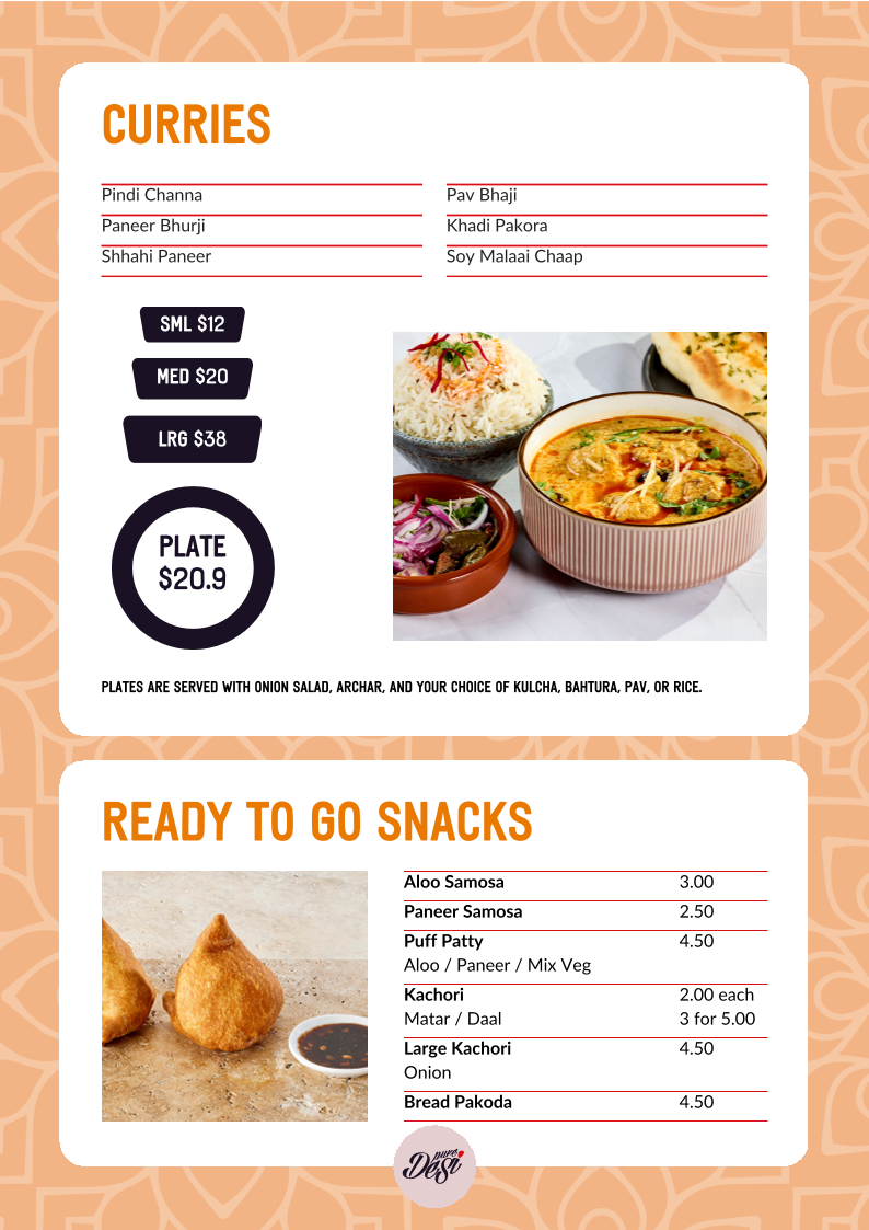 Menu, Pure Desi Kellyville