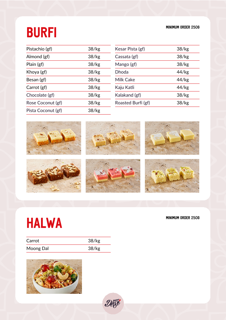 Menu, Pure Desi Kellyville