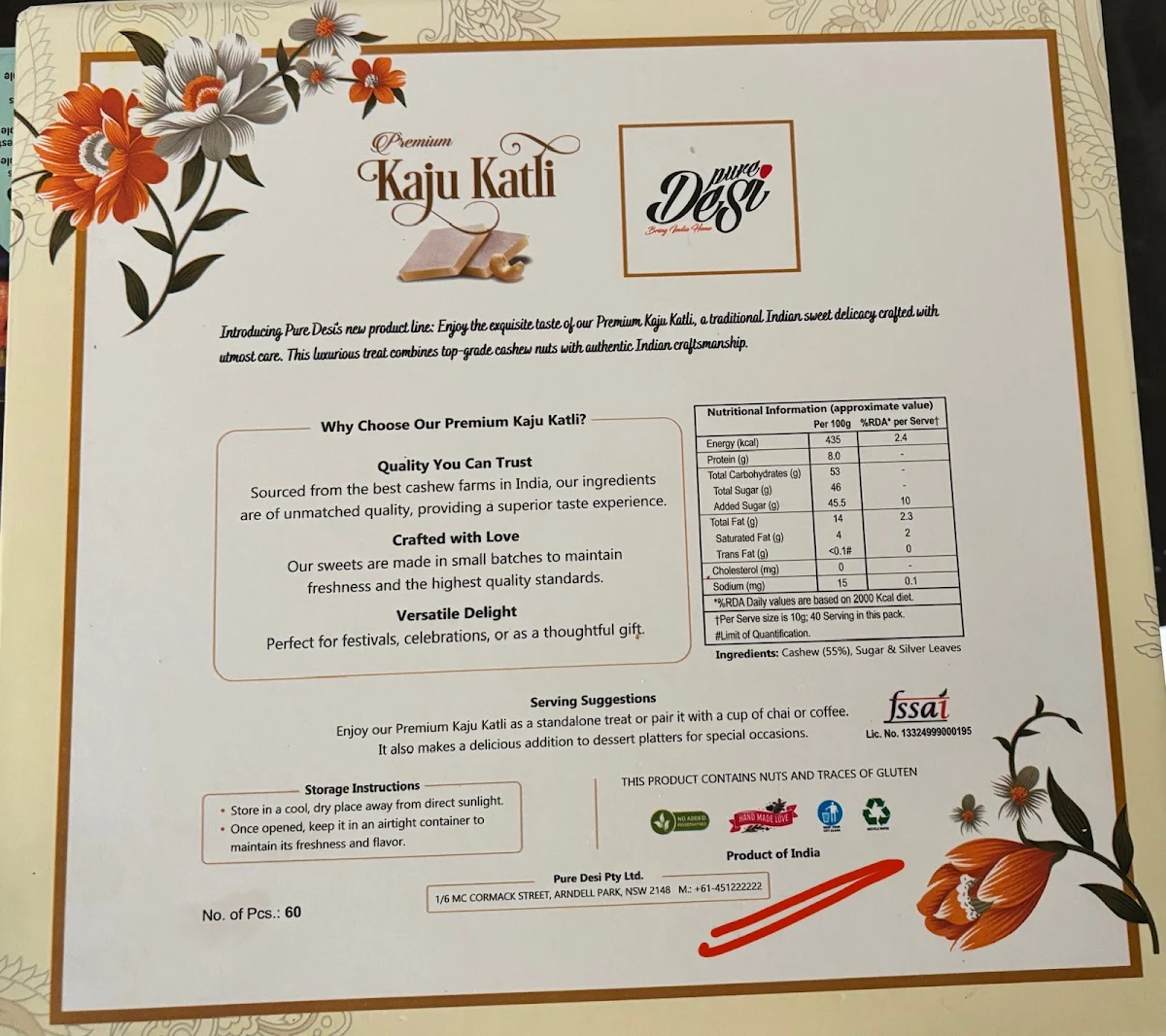 Menu, Pure Desi Kellyville